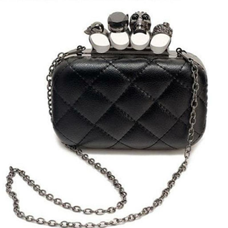 

Skull Ring Woman Evening Bag Vintage Plaid Clutch Ladies Messenger Bags Mini Black Luxury Party Clutches Purse
