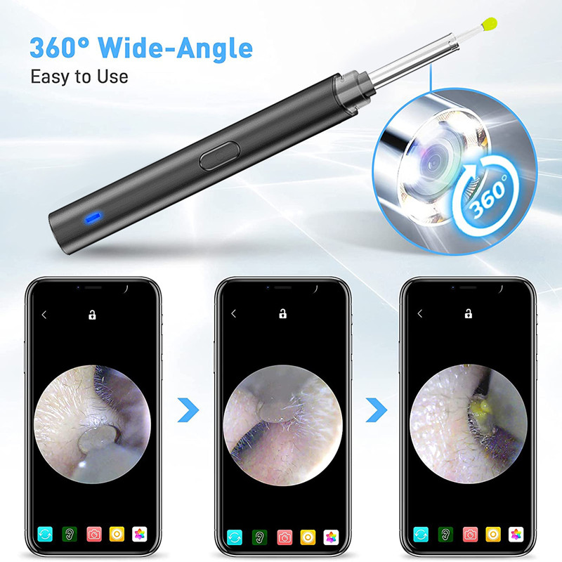 Nettoyeur d'oreille visuel WIFI, outil d'élimination du cérumen, Endoscope, caméra HD, bâton d'oreille sans fil avec 6 lumières LED, soins propre