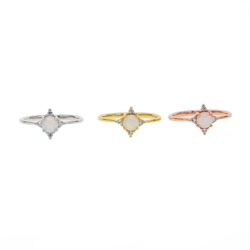 

Cluster Rings High Quality Wholesale White Fire Opal Stone Clear Cz Single Design Simple Minimal Thin Band Engagement Ring, Golden;silver