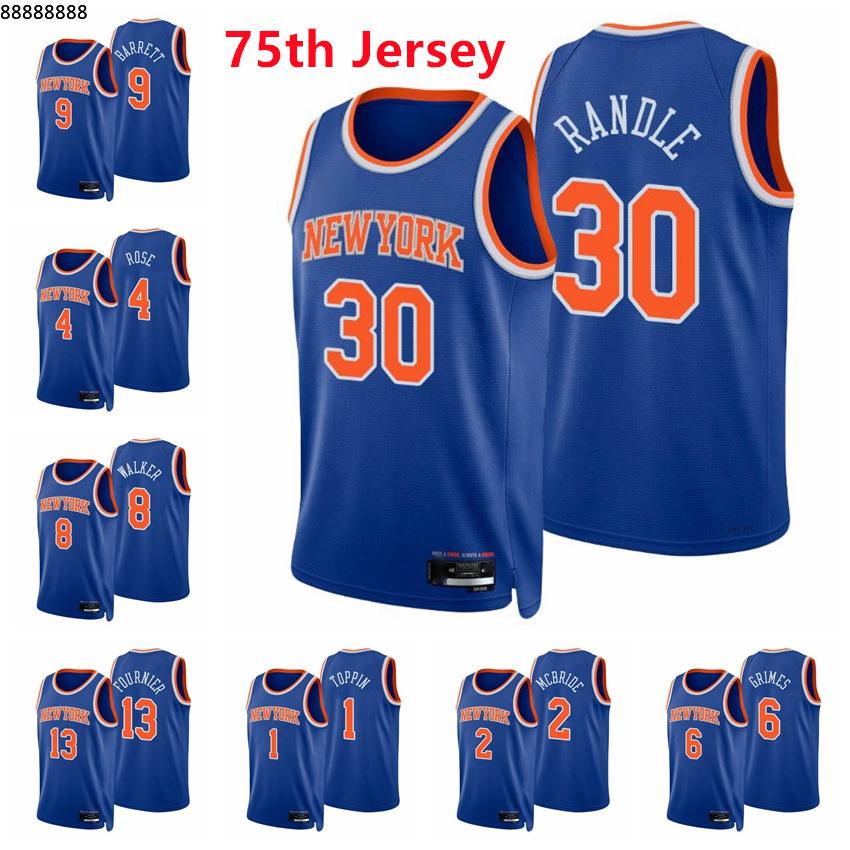 

Men Julius Randle Derrick Rose Kemba Walker Evan Fournier RJ Barrett Miles McBride Sims 2021/22 75th Diamond Blue Swingman Basketball Jersey