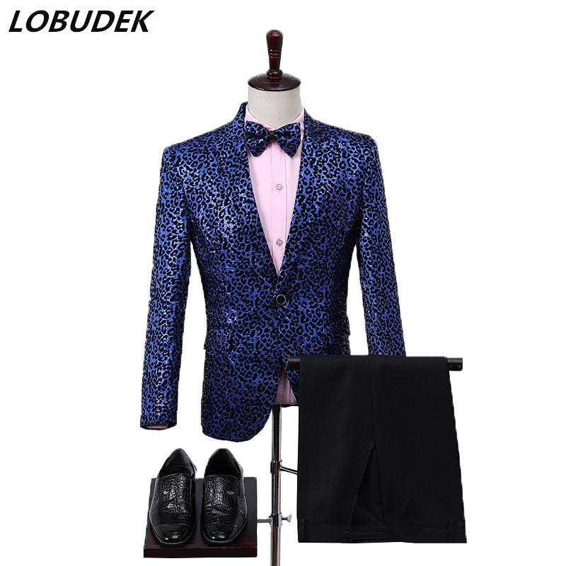 

Men' Leopard Sequin Suit Slim Fitting Stage Clothing Evening Party Performance 3-pieces Set Nightclub Bar Host Singer Costume Suits & Blaze, Red