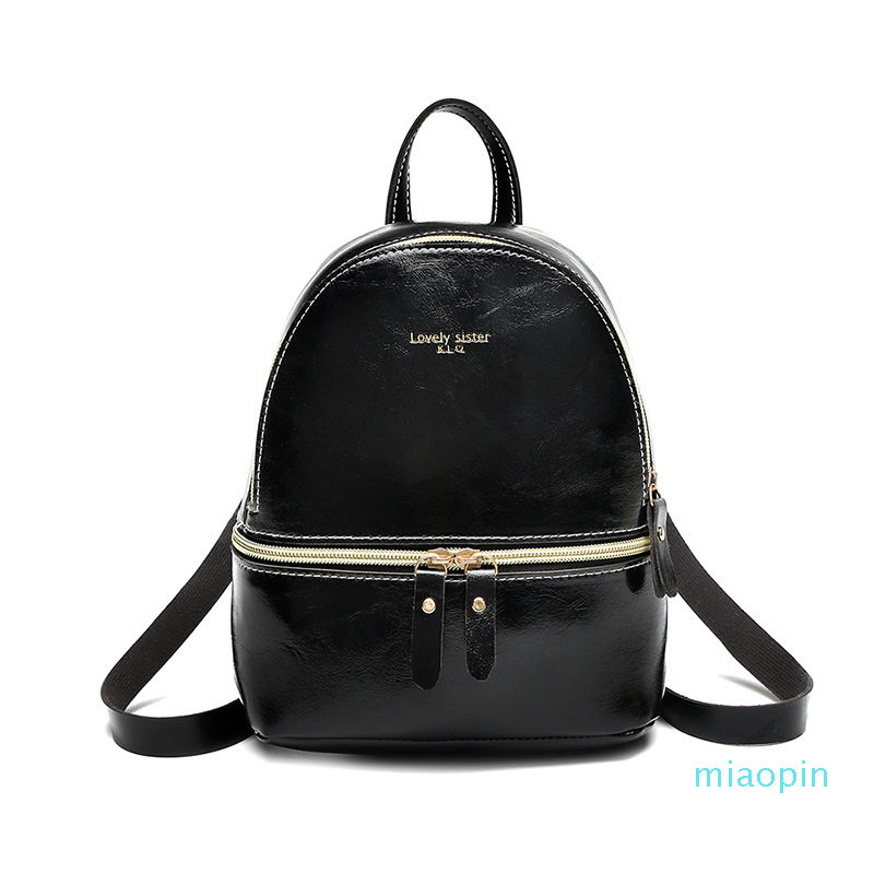 

Oil skin small backpack solid color fashion trend shoulder bag with leather hand bags wild college wind bag, Red