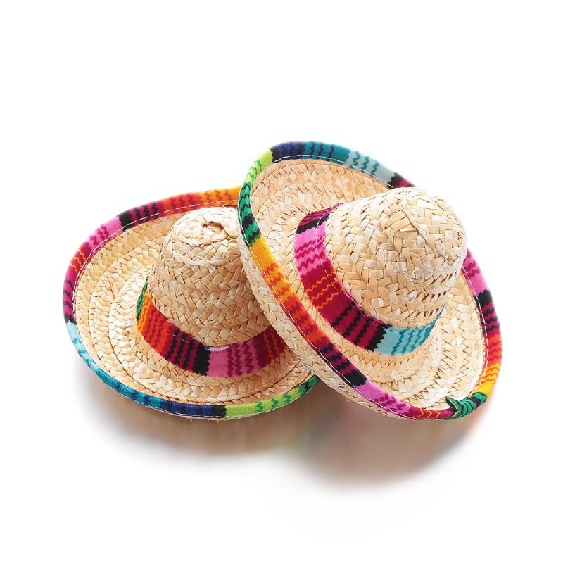 

Dog Apparel 1PC Colorful Adjustable Pet Straw Hat Cat Costume Mexican Cap Sombrero With Rubber Band Buckle Ornaments Home Supplies, As pic