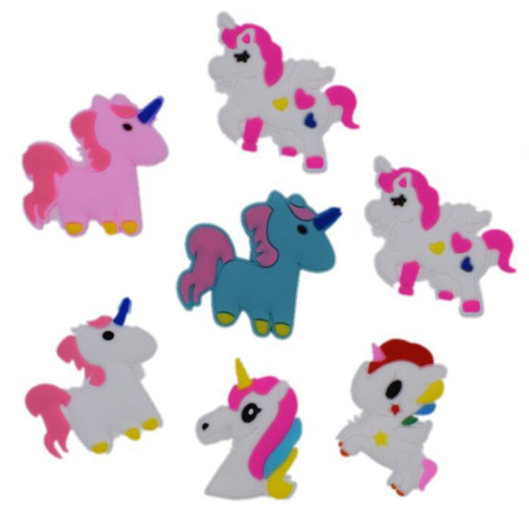 

instock cartoon unicorn shoe charms pvc shoecharms buckle fashion accessories soft rubber jibitz for croc shoes, White;pink