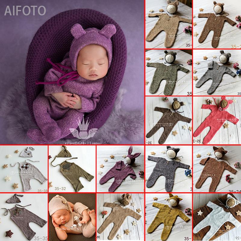 

Caps & Hats Born Baby Girl Boy Pography Props Cute Knit Romper + Po Shoot Prop Accessories Winter White Clothes Rompers, Yellow