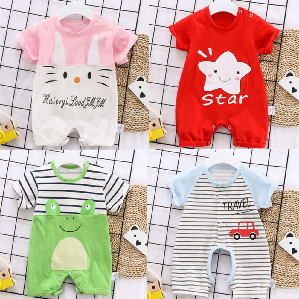 

Baby's summer short sleeve one-piece men's treasure cotton wear thin Khaki, White