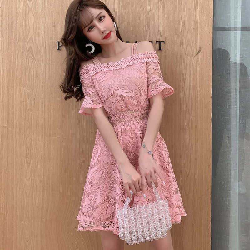 

summer low-cut V-neck sexy word shoulder strap lace women' strapless nightclub dress Sleeveless Lace Office Lady 210603, Black