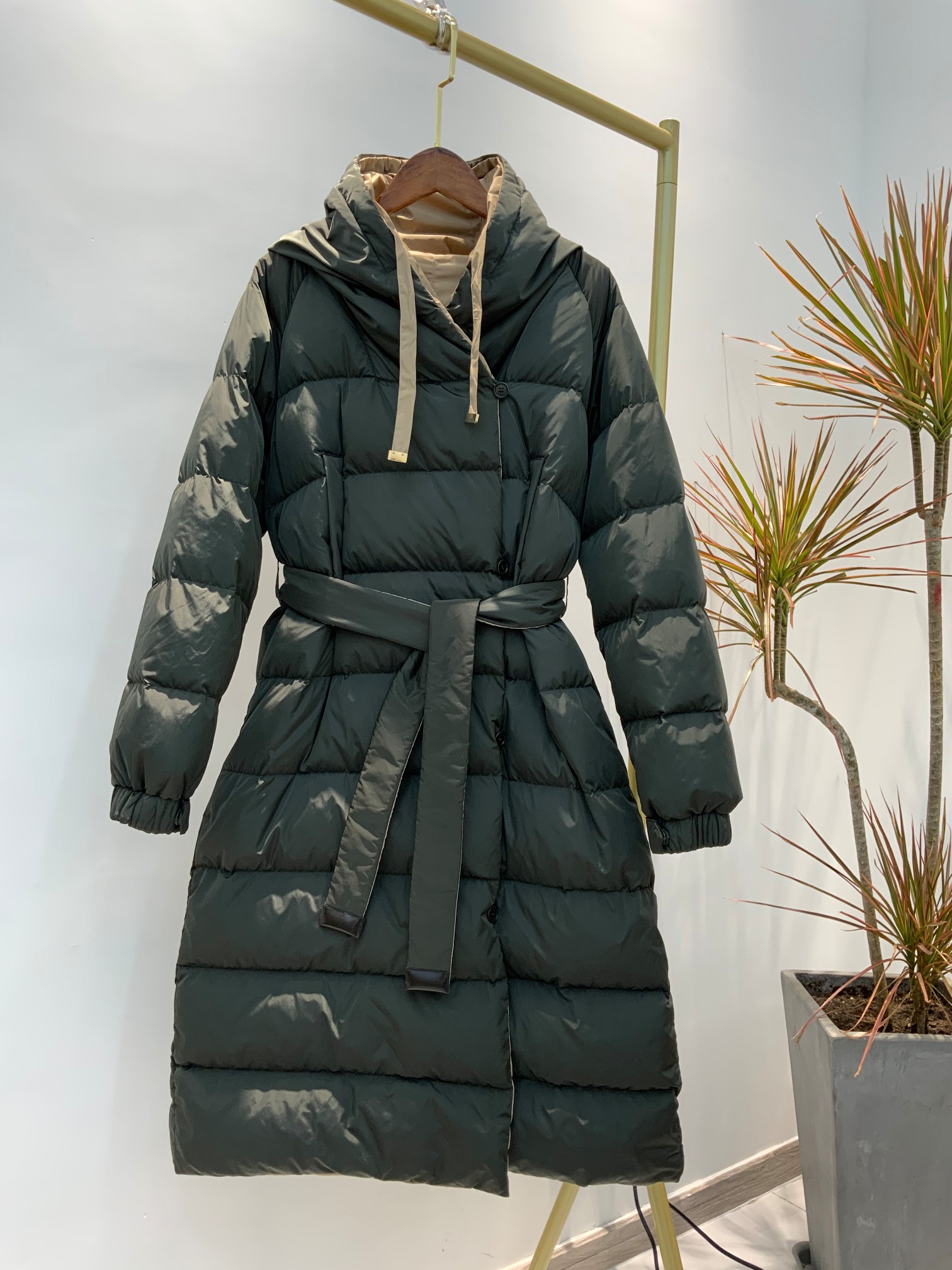 

Military green with grey velvet filled down jacket, Army green