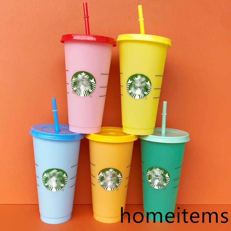 

Starbucks 24oz/710ml Plastic Mugs Tumbler Mermaid Goddess Color Change Reusable Clear Drinking Flat Bottom Pillar Shape Lid Straw CupNS7CNS7C, Choose a color