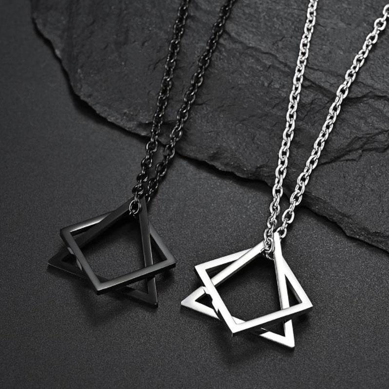 

Pendant Necklaces 2021 Kpop Punk Male Square Triangle Pendants Necklace Indie Neck Chains For Men Grunge Long Man Jewelry Gifts, Silver
