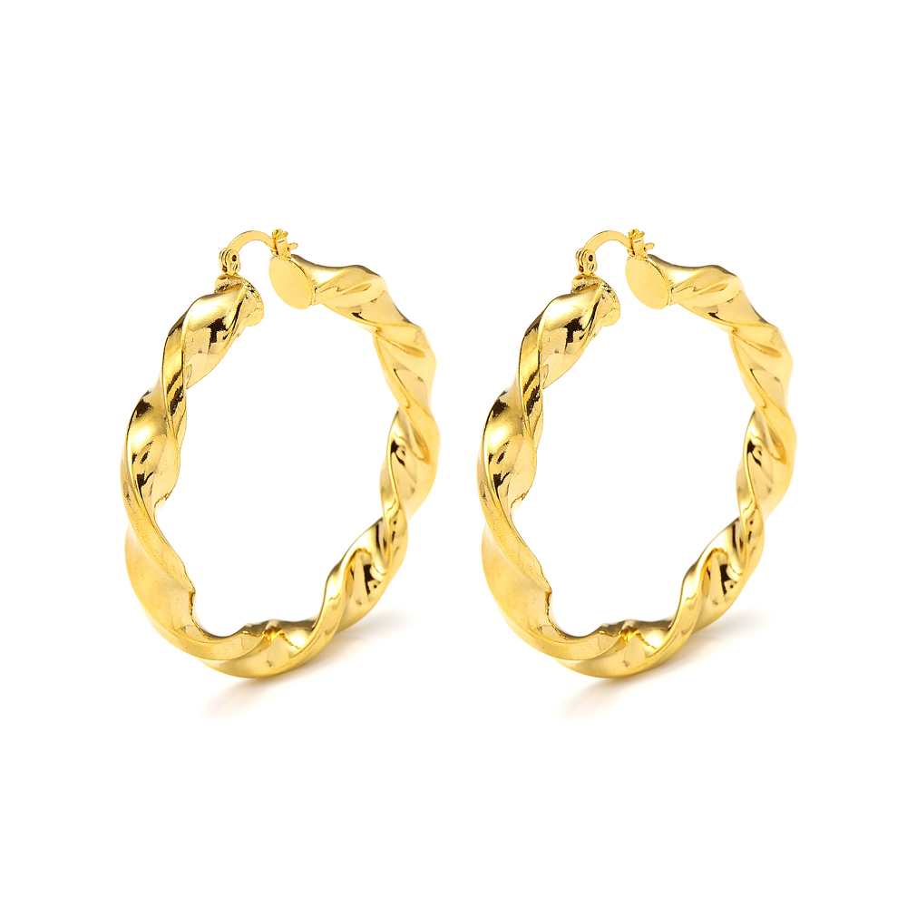 Trendy Hoop Earrings Women 24K Yellow Solid Gold GF jewelry Arab Middle Eastern Africa Indian Brazilian Dubai Jewellery Twisted 40MM Big Chunky Thic