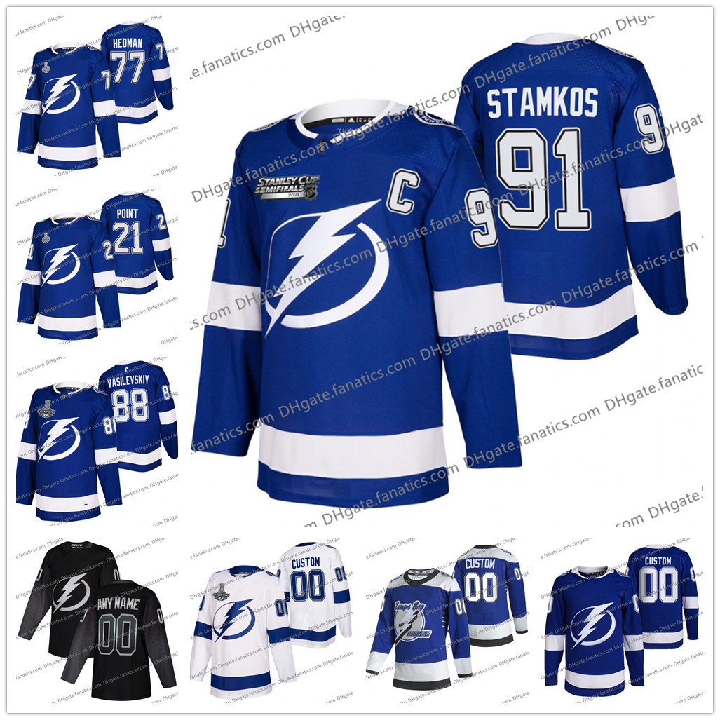 

77 Victor Hedman Tampa Bay Lightning 2021 Reverse Retro Jersey 91 Steven Stamkos 86 Nikita Kucherov 21 Brayden Point 27 Ryan McDonagh Stitch, Black;red