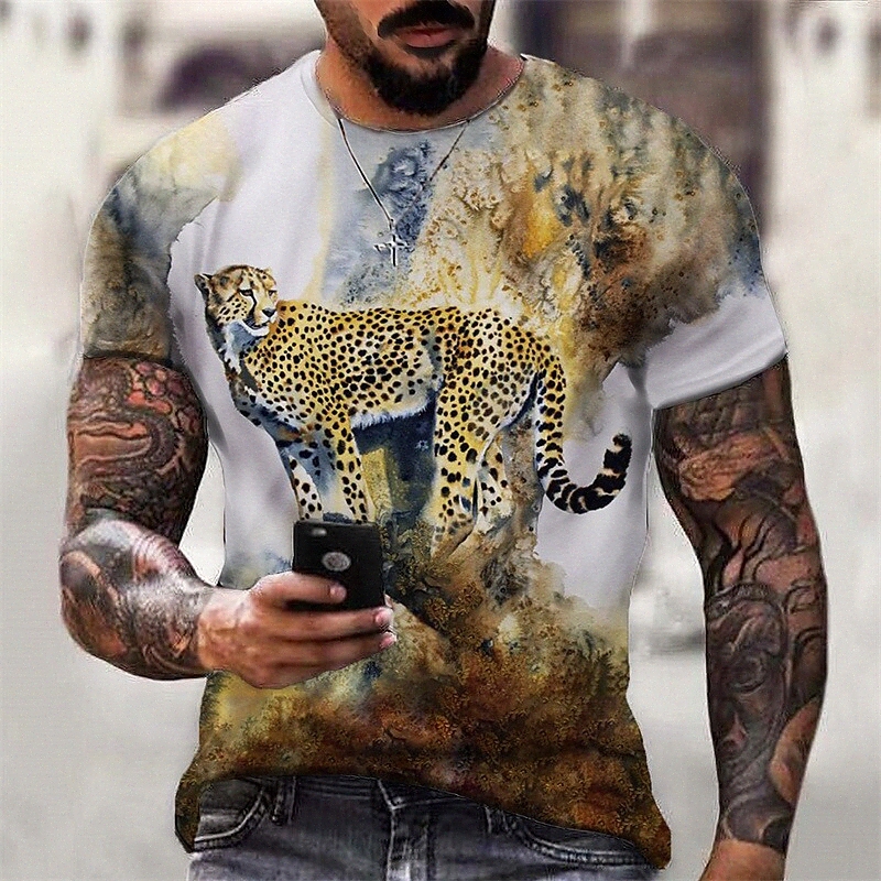 T-shirt Hommes 3D Imprimer Graphic Animal Equipe Col Daily Sports Print Housses à manches courtes Casual Classic Designer Grand et grand Jaune X8