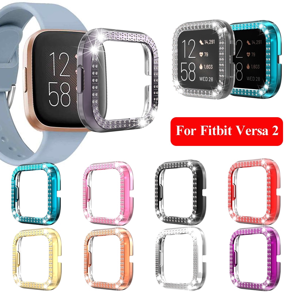 

Soft Bling Diamond PC Watch Case for Fitbit Versa 2 watch case versa lite Band Waterproof Watch Shell Cover Screen Protector, Black