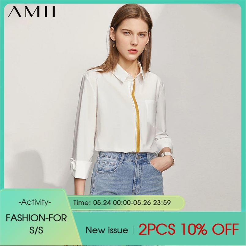 

Minimalism Spring Women's Shirt Offical Lady Turn-down Collar Printed Loose Female Blouse Causal Women Tops 12130118 210527, Beige