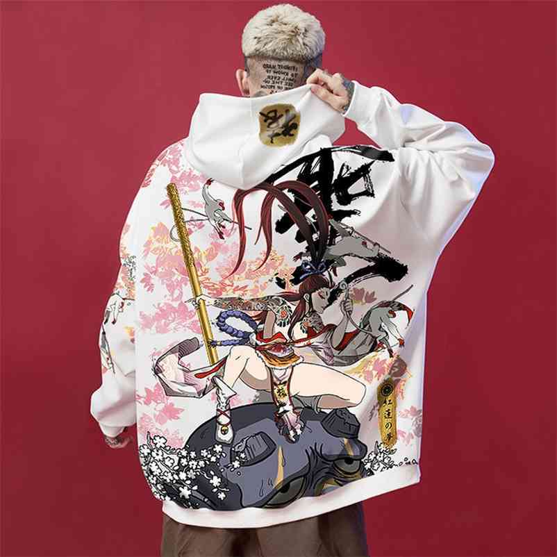 

Spring and autumn trend Japanese harajuku streetwear men hip-hop hooded loose plus size punk clothes Graphic Swag Couple hoodie 210720, White-03