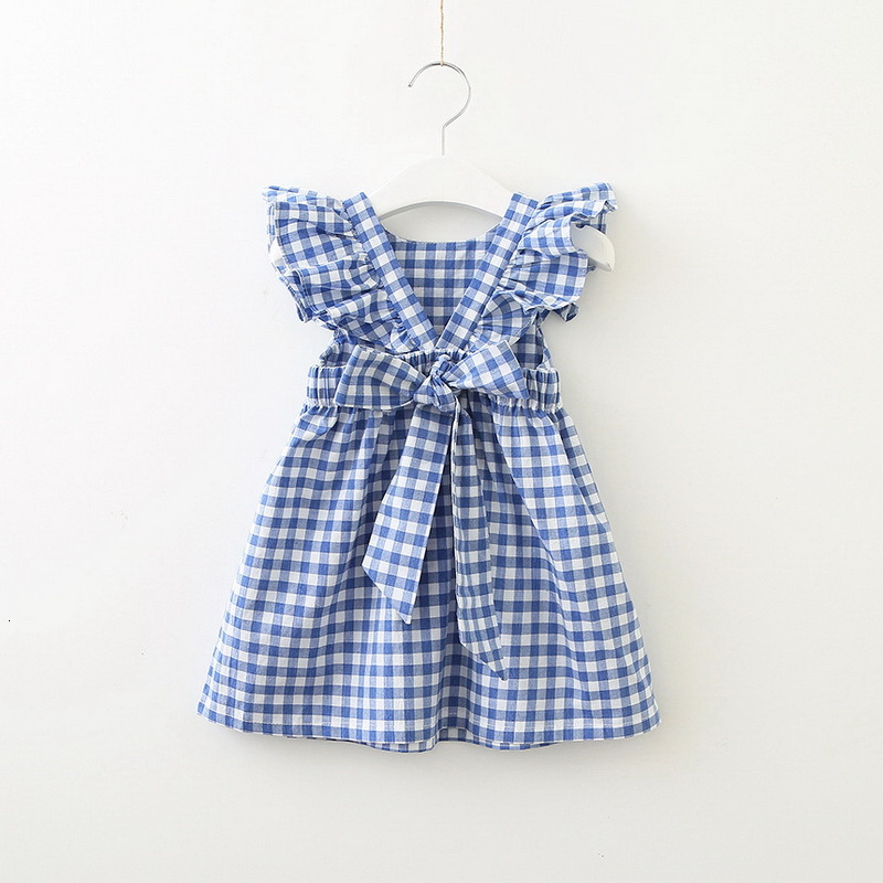 

Girl's Dresses Summer Kids Girls Open Back Plaid Ruffles Sleeves with Sashes Princess es Cute Style Children Clothes E8800 QUND, Pink