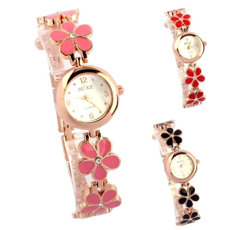 

Ne Women's Fashion Attractive 1PC Women Watch Daisies Flower Rose Gold Bracelet Wrist Ladies Casual TY66 Wristwatches, Red
