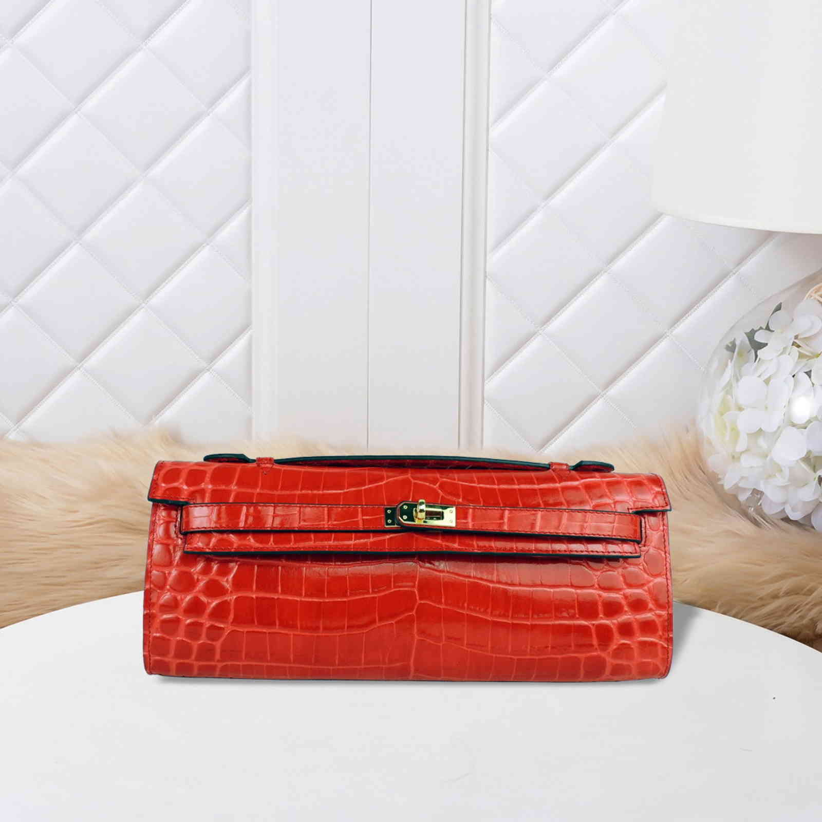 

Wallets Genuine Leather Women's Long Ladies Lock Wallet Clutch Bag Design Gray Purse Pattern Purses for Women 6KA2, 1#box