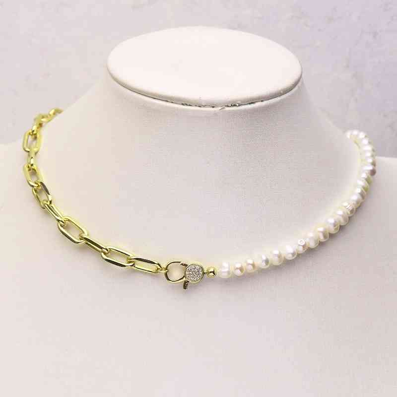 

5 Strand 4-5mm women Natural pearls link metal necklace jewelry chain 9797