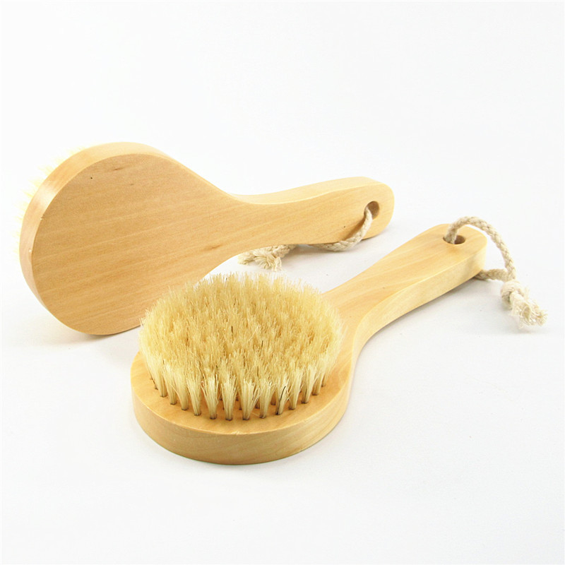 

Dry Skin Body Brush with Short Wooden Handle Boar Bristles Shower Scrubber Exfoliating Massager