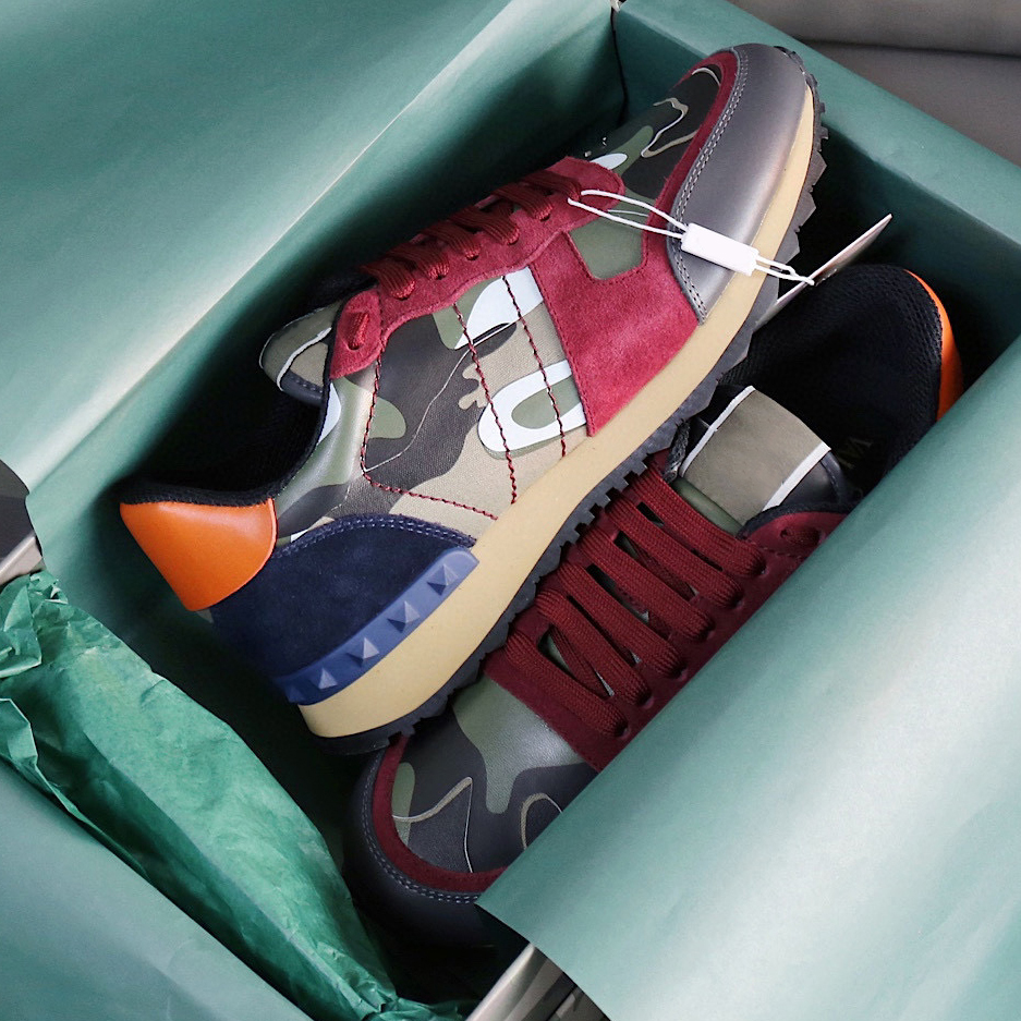 

Men Rockrunner Camouflage shoes Fashion Leather casual trainers Mens Flats Luxury Designer sneaker Rivet Top quality sports sneakers NO264, Sock