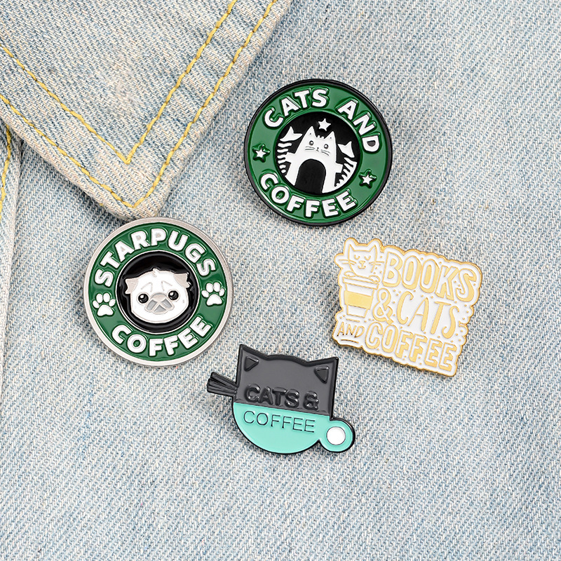 

Cats Coffee Enamel Pin Custom Pug Puppy Cat Cafe Brooches Badges Bag Shirt Lapel Pin Buckle Cute Animal Jewelry Gift for Friends 707 T2
