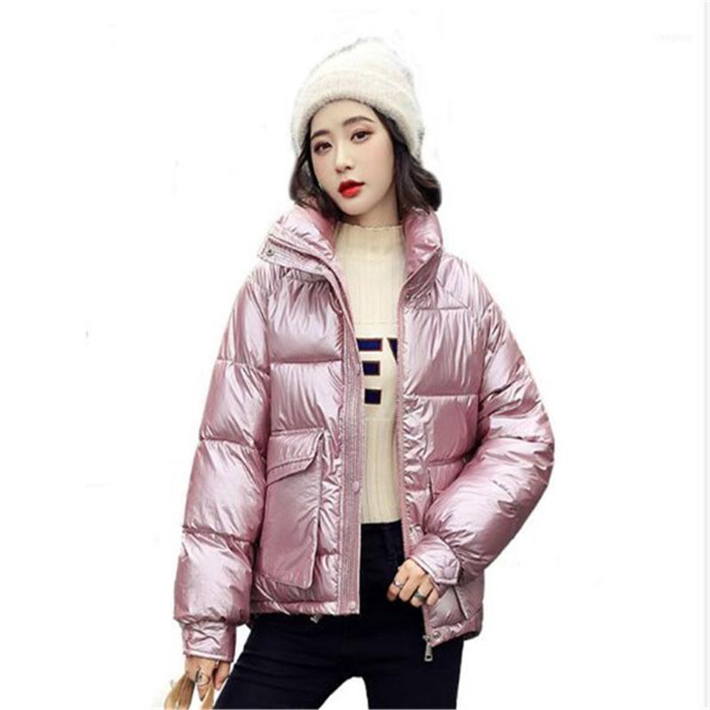 

Fashion Casual European American Winter Short Shiny Face Women's Cotton-Padded Jacket Coat Parkas Outwear Overcoats1, Black