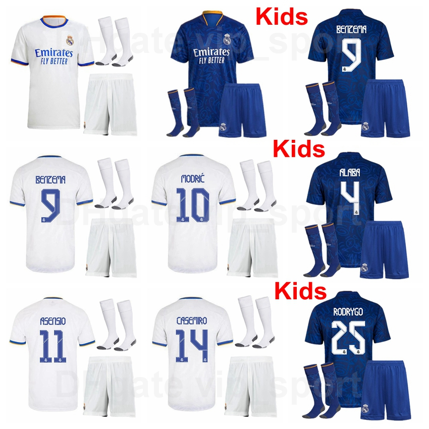 

Youth BENZEMA Real Madrid Kids Soccer Jersey Socks Set MBAPPE BALE CASEMIRO ASENSIO MODRIC VINICIUS JR KROOS VALVERDE HAZARD RODRYGO VAZQUEZ Football Shirt Kits, Kids with patch