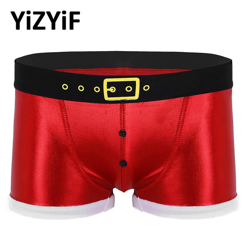 

Men Boxer Underwear Panties Christmas Faux Leather Printed Belt Pattern Shorts Santa Claus Homme Men's Swimwear, Red