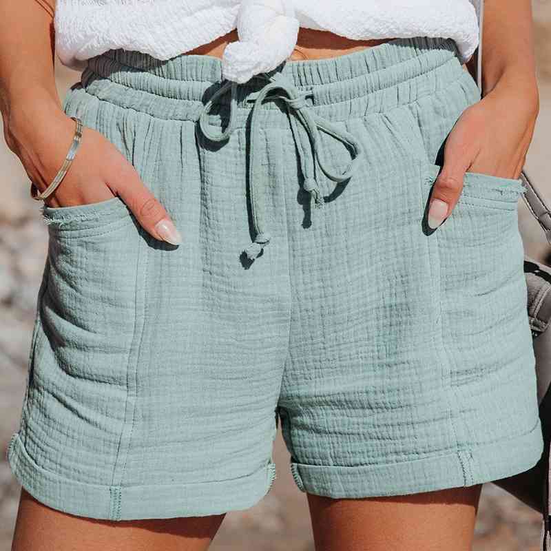 

Women Summer Shorts High Quality Cotton Linen Large Size Black Green Elastic Waist Casual Sports Streetwear 210603
