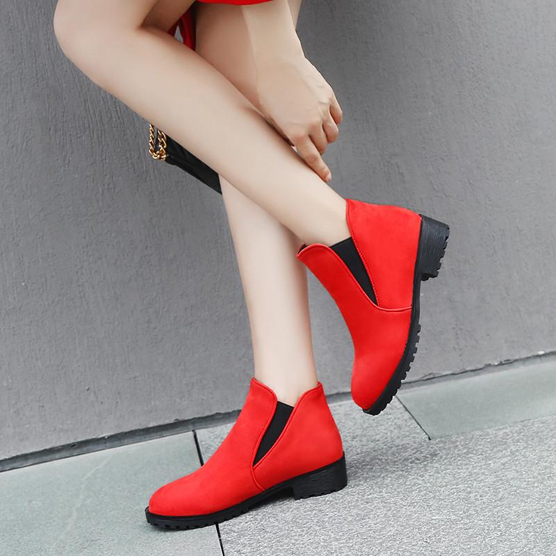 

Boots 2021 Autumn Winter Medium Chunky Heels Ladies Shoes Fashion Elastic Flock Short Motorcycle Ankle Women Plus Size, Red winter