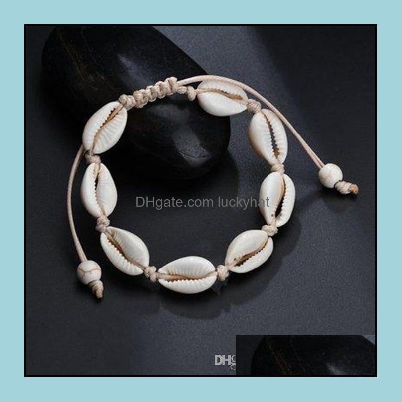 

Jewelryshells Charm Bracelets Handmade Natural Seashell Hand Knit Adjustable Rope Bangles Women Aessories Beaded Strand Bracelet Epacket Dro