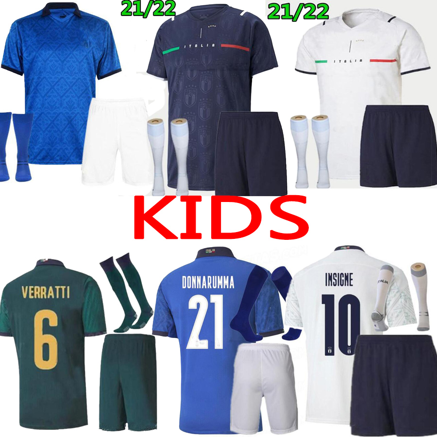 

top kids kit 2021 ITALY soccer Jersey 21 22 ITALIA BARELLA SENSI INSIGNE CHIELLINI BERNARDESCHI football shirt boy uniforms away, Black