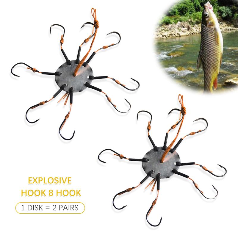 

2Pcs/Set 8 Hook Explosion Fishing Barbed Fish Tackle Pesca Accessories 6# 8# 10# 12# Carbon Steel Hooks