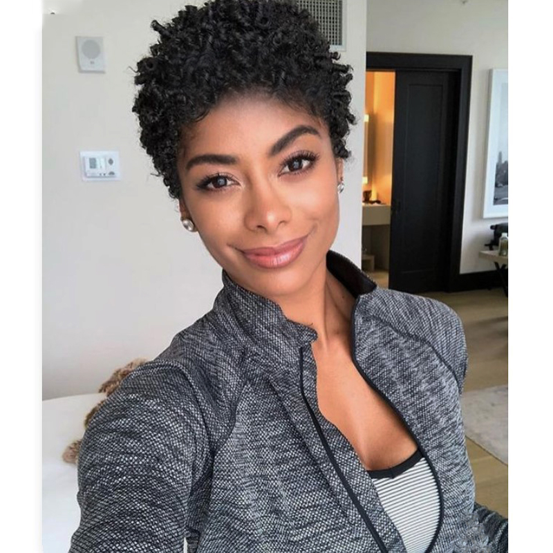 

short kinky curl soft brazilian African Americ hairstyle black wigs Simulation Human Hair women afro curly full wig