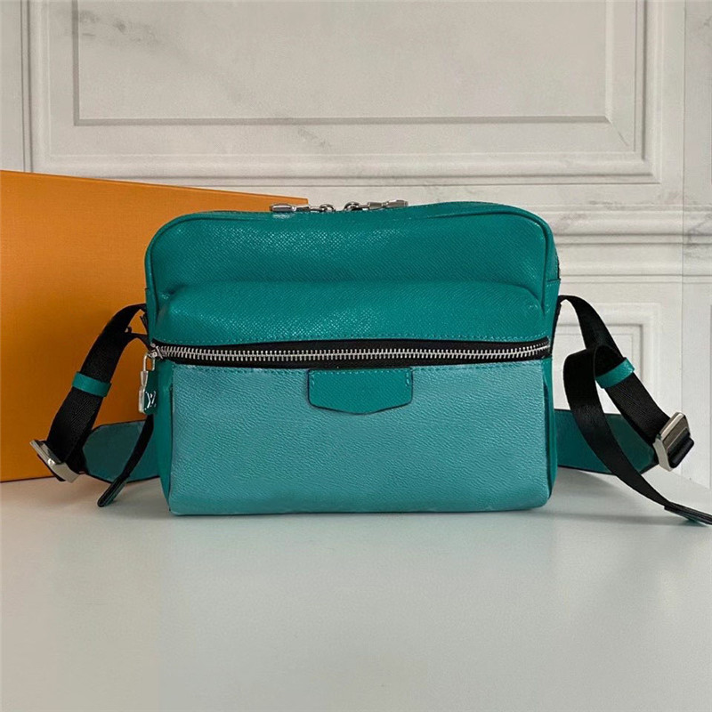 

Top classic fashion men's women's leather messenger bag, size 25 cm, bold design, harmonious color and attractive, can be single-shoulder or diagonally, Flower green