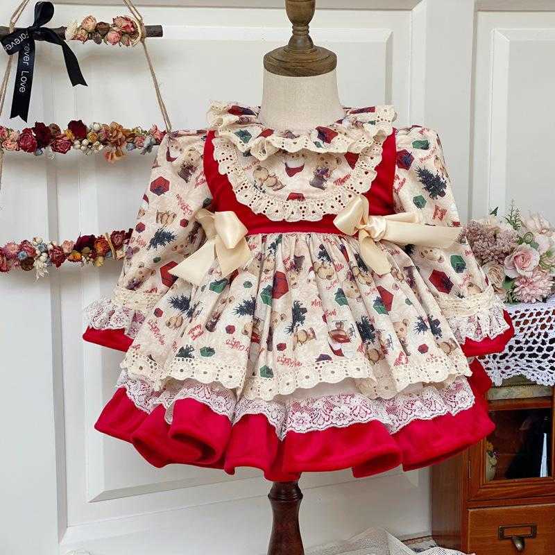 

Spanish Baby Dress Girl First Birthday Party Dresses Children Lolita Princess Boutique Ball Gown Infant Year Clothes 210615, Red