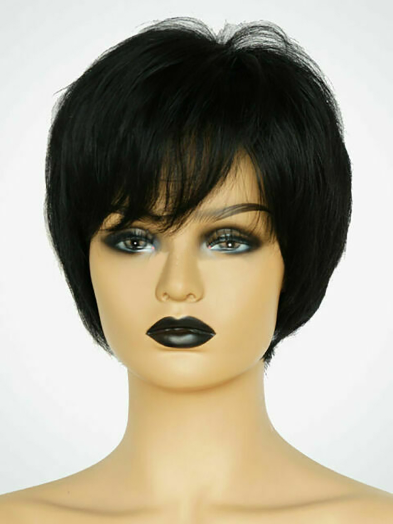 

Fashion Short Straight Black Hair wig women's High temperature Synthetic Wigs