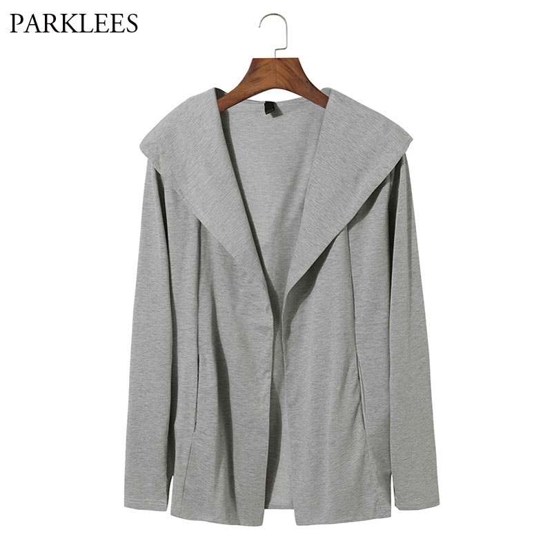 

Hooded Cardigan Mens Autumn V-neck Mens Hoody Knitting Sweater Jacket Casual Slim Fit Solid Shawl Cardigan Men 210524, Dark gray