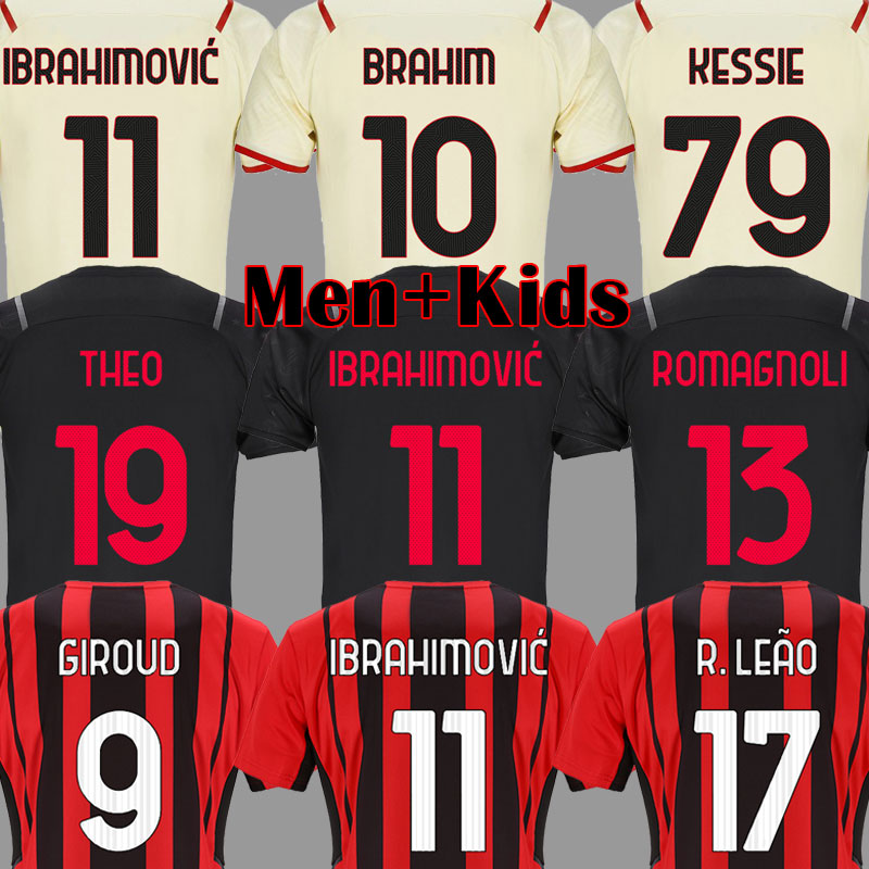 

DIAZ 21 22 soccer jersey IBRAHIMOVIC GIROUD BENNACER KESSIE TONALI ROMAGNOLI jersey 2021 2022 CALHANOGLU REBIC football shirt men kids third black kits, Away
