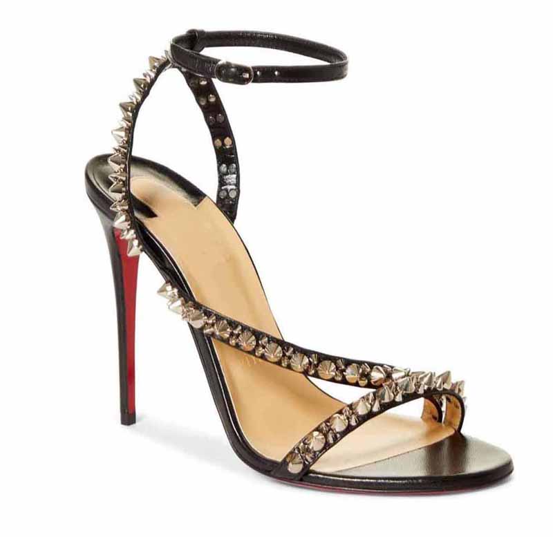 

Elegant Ladies Summer Heels Red Bottom High Heel Sandals Mafaldina Spikes Sexy Women Redsoles Shoes Summers brand pumps Ankle buckle Shoe, Black