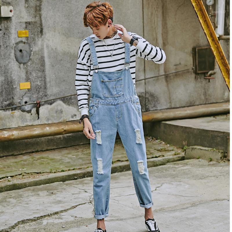 

Men's Jeans Light Blue Snow Washed Denim Bib Overalls Casual Hole Ripped Suspenders Jumpsuits Cargo Torn Plus Size 4XL A9231