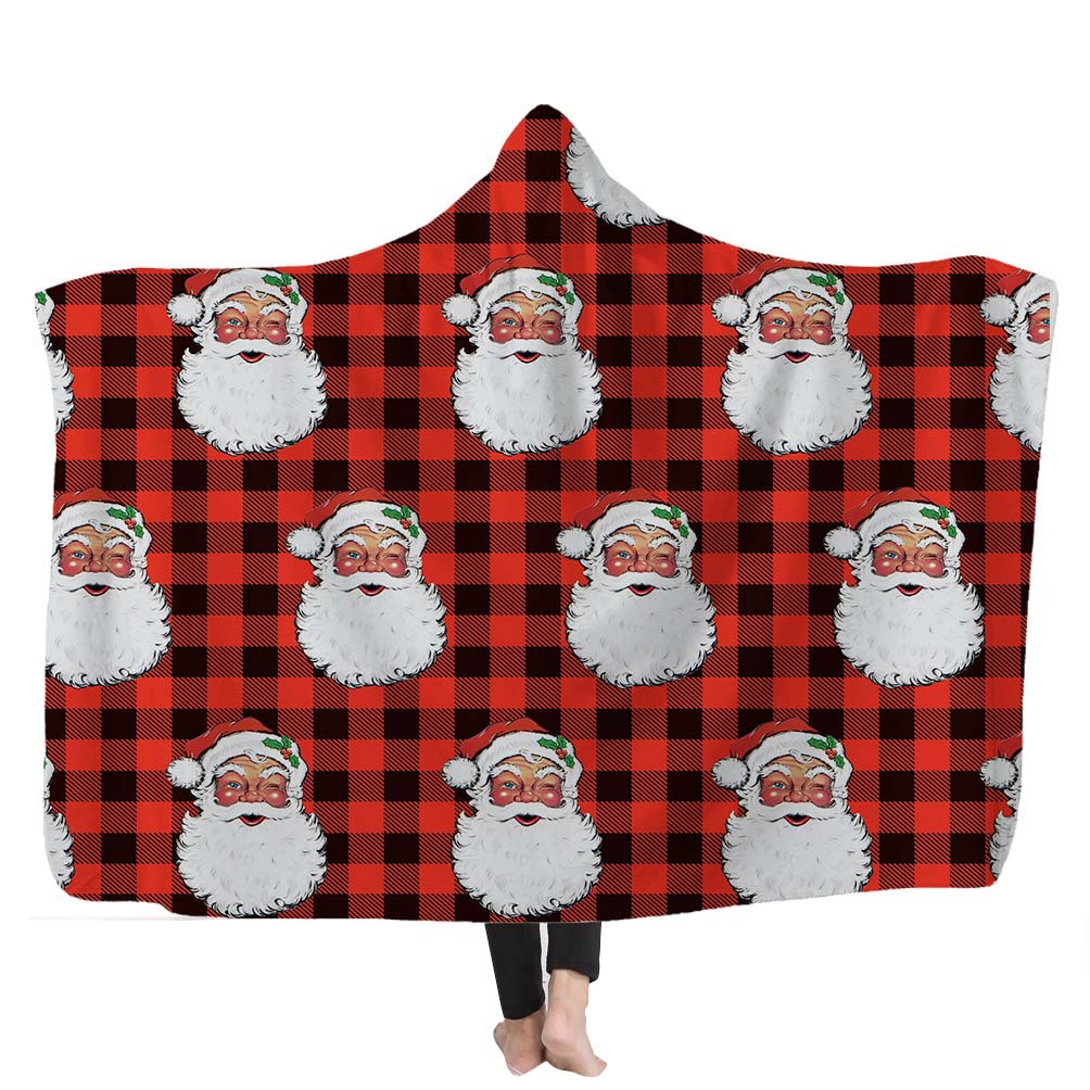 

Child Adults Xmas Merry Christmas Checkered Blanket Fleece Warm Santa Claus Leopard Checker Hooded Blankets Wearable Children Kids Gift