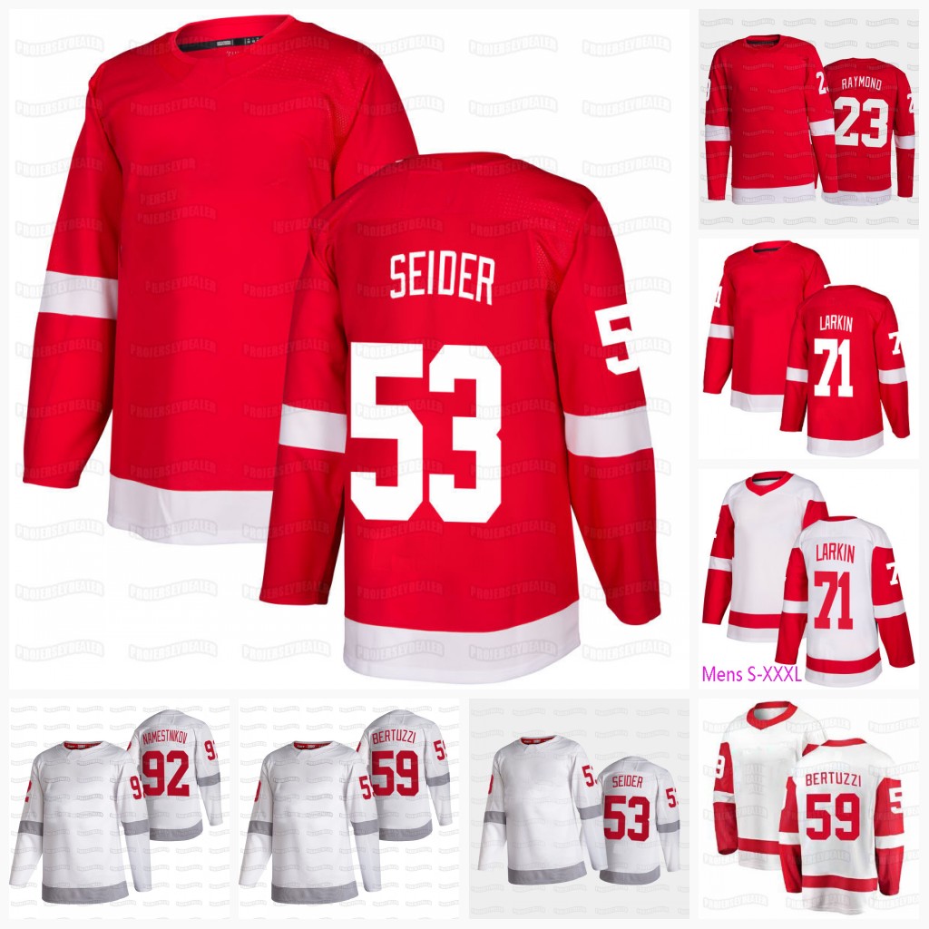 

53 Moritz Seider Lucas Raymond Jersey Tyler Bertuzzi Vladislav Namestnikov Dylan Larkin Mantha Jakub Vrana Nick Leddy Niklas Kronwall, Black;red