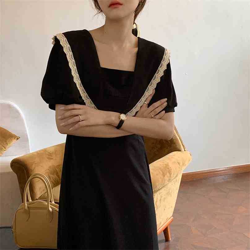 

Black Vintage Patchwork Lace Prom All Match Femme Chic Retro Party Vestidos Elegance Loose Long Dresses 210525, Photo color