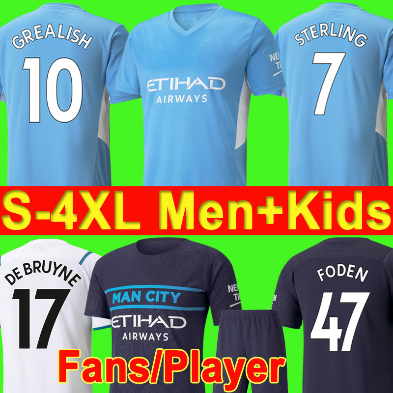 

S - 4XL 2021 2022 GREALISH soccer jersey 21 22 G. JESUS CITIES STERLING Manchester FERRAN DE BRUYNE KUN AGUERO football shirt MAN uniform men kids kit uniforms third top, 21 22 men third fans