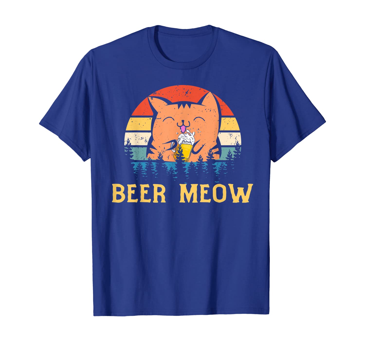 

Beer Meow Cat Kitty Drinking Alcohol Vintage T-shirt Gift, White;black