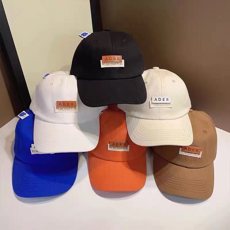 

Korean AE tide ader baseball street small leather label cap couple's personalized sun visor and curved brim hat, Blue;gray