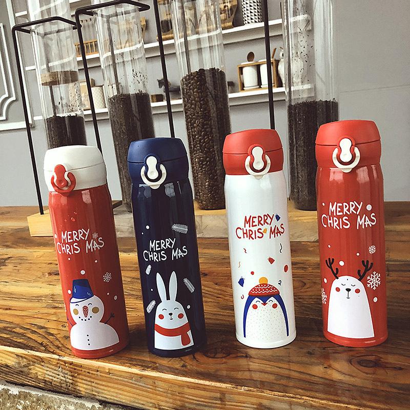 

Water Bottles Christmas Bouncing Cup Lid Vacuum Flask 304 Stainless Steel Bottle Winter Drinking Holiday Favorite Exquisite Gift